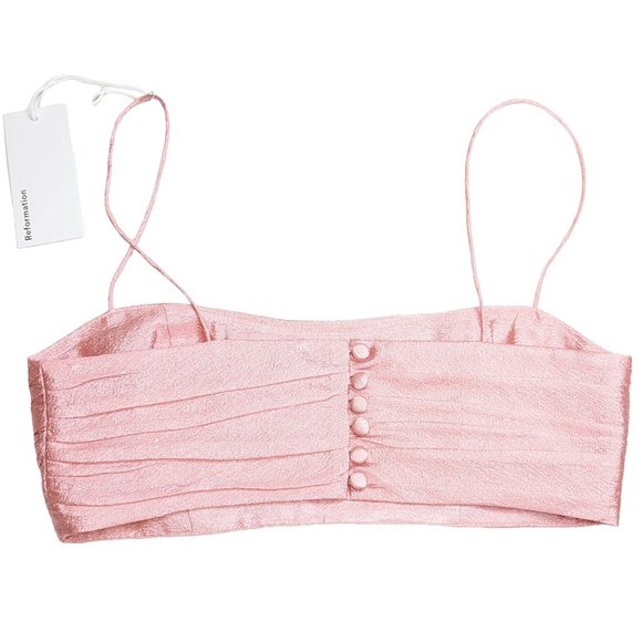 Reformation Carlow Two Piece Dress Crop Top Skirt Set Soft Pink 0 NEW - Picture 5 of 9